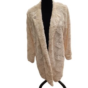 Fevei Cream Faux Fur Teddy Car Length Jacket